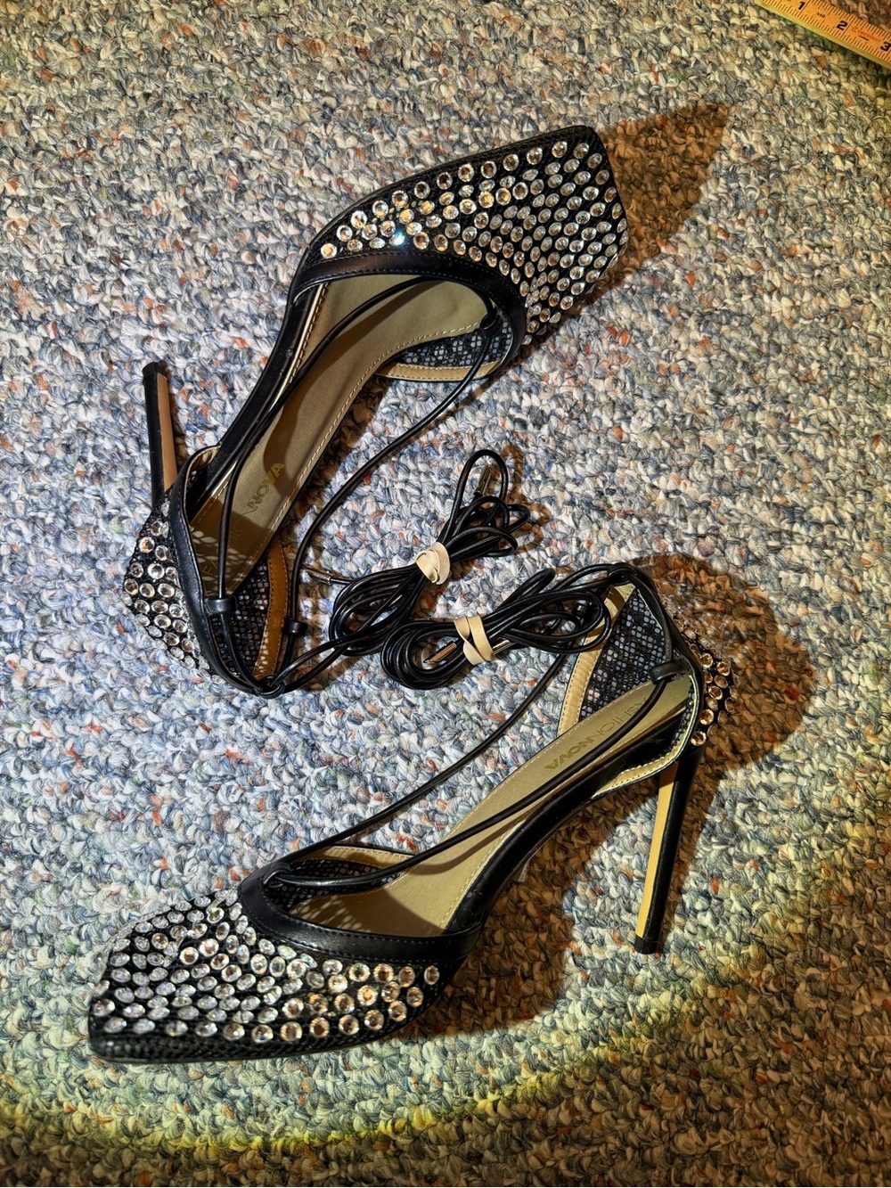 Women’s size 11 fashion nova 4.5” high heels square toe bedazzled strappy - Picture 9 of 11